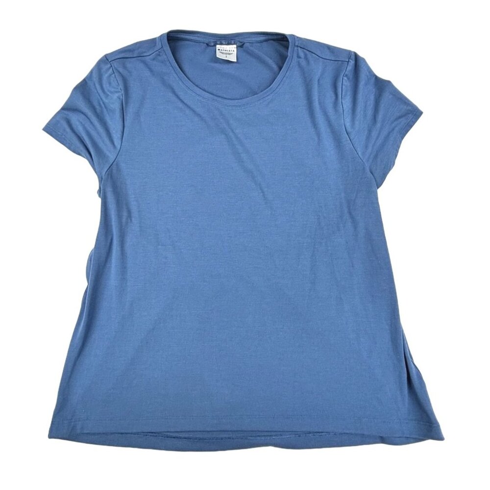 Athleta Air Out Cinch Tee Blue S/S Scoop Neck Elastic Cut-Out Back Women's Small